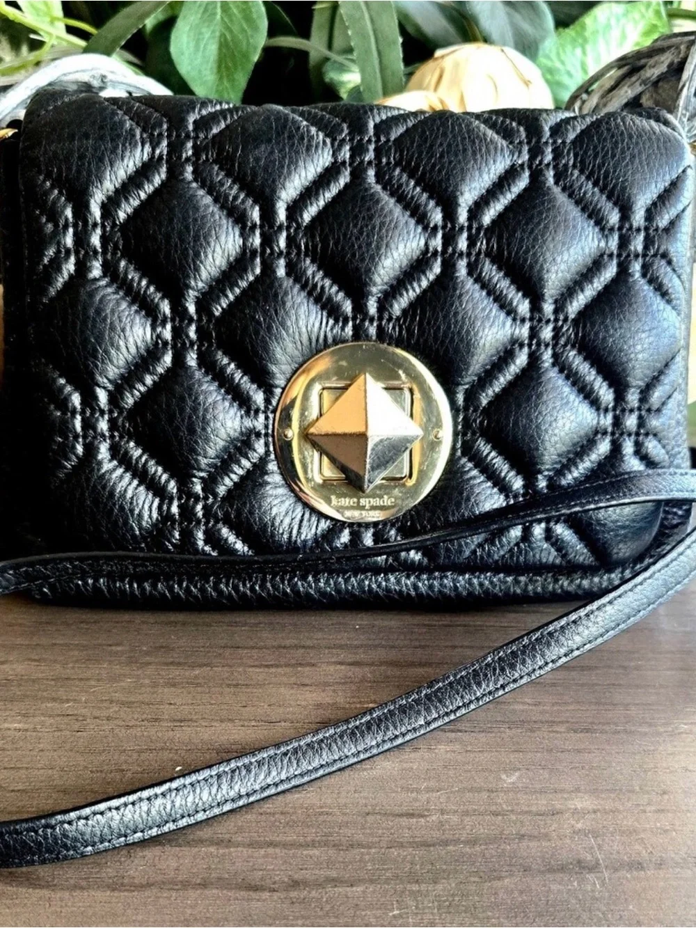 Kate Spade New York Astor Court Naomi Quilted Black Leather  Crossbody Bag.